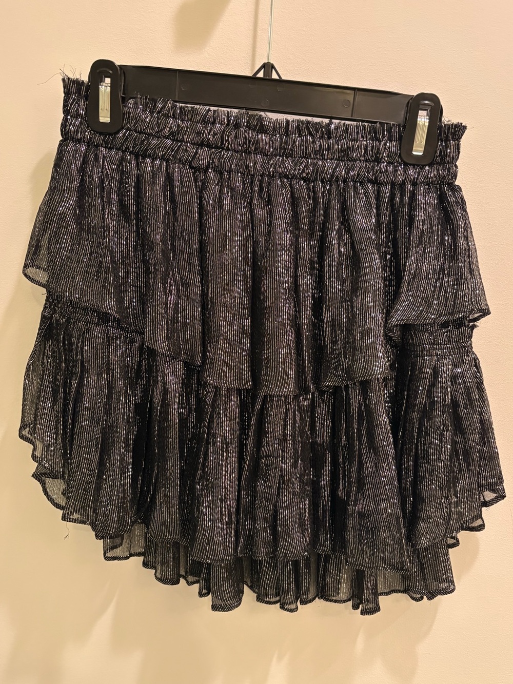 Love Shack Fancy Metallic Black Ruffled Mini Skirt